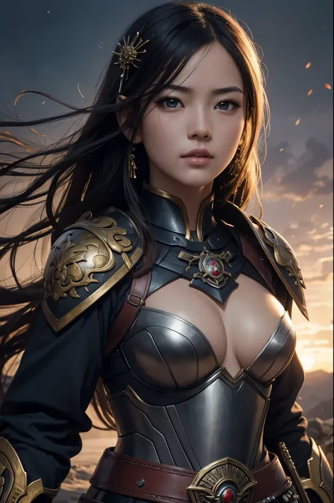 8K,Woman on the Battlefield,Japanese samurai armor,Super beautiful(like the real thing),perfect face,Perfect hand shape,Charm,Volume measurement,Body balance,ultra high resolution,super realistic skin,Digital single-lens reflex camera, soft lighting, high ...