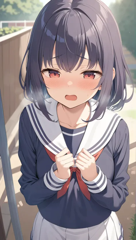 masterpiece,best quality,ultra detail, girl,,sailor uniform,school garden, open mouth,shy