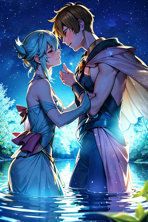 Under the canopy of a starlit sky, Lucas (Male) and Michael (male) sat by the village pond, their laughter echoing through the still night air. As they skipped stones across the water,  each was hesitant to reveal the growing affection they held for Amelia...