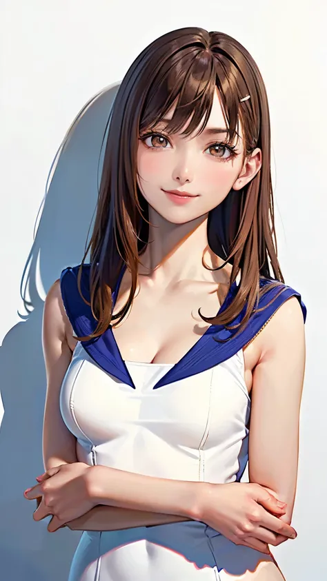 (highest quality, 8K, 32k, masterpiece, nffsw:1.2), (RAW photo), (realistic), (Photoreal:1.2), (High resolution), Super detailedな, very beautiful face and eyes, 1 girl,  round and small face, big breasts thin waist、(((small breasts)))、(((white wall backgro...