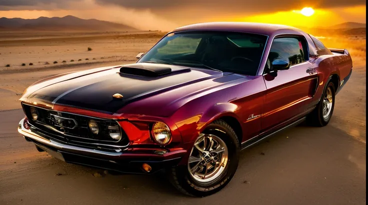 masterpiece+++,ford mustang old school, nevada cliffs, ultradetailed, intricate, sunset photo, 8k, light bloom