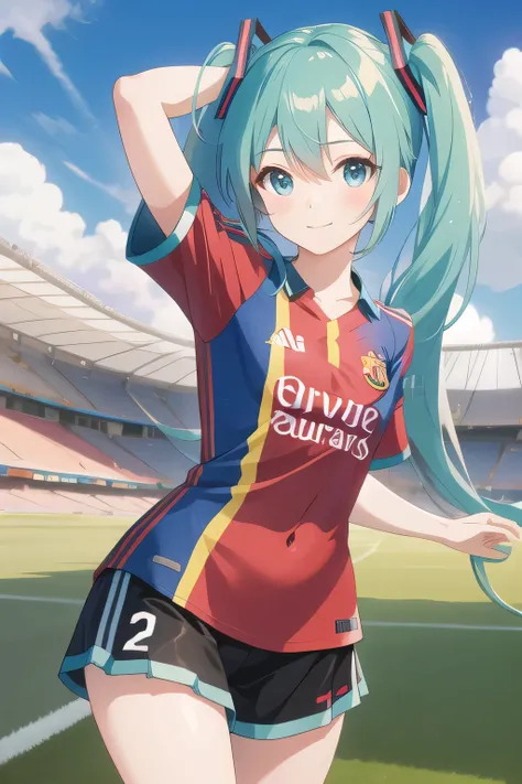 Hatsune Miku con el uniforme F.C Barcelona soccer