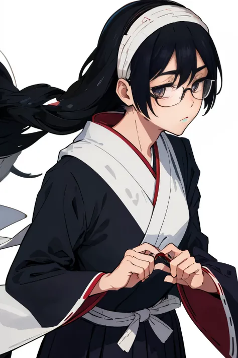 original character, masterpiece, become familiar with, soft writing, expensive, black hair girl, japanese uniform, Glasses, shy, stand up straight, facing forward, white background