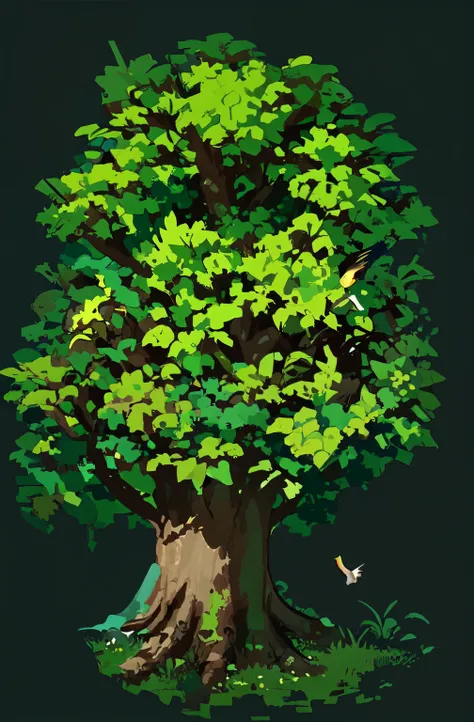 a cartoon tree with many leaves and a bird flying around it, rico arbol, arbol alto, a arbol alto, arbol alto, plant and tree ga...