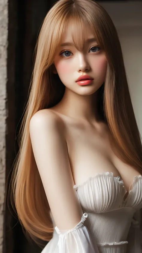 super long super long straight platinum blonde silky hair、masterpiece、highest quality、high resolution、highly detailed pictures、p...