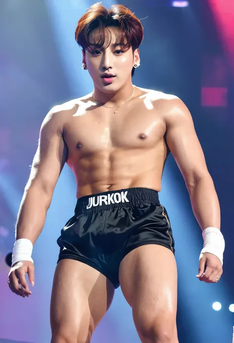 Jungkook, en boxer, bulto grande, sexy, guapo