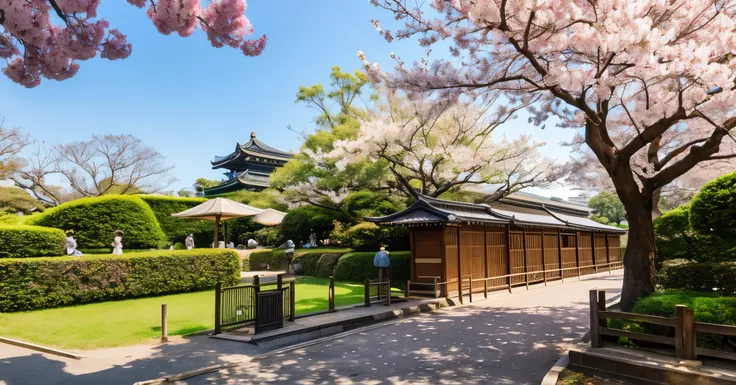 「spring afternoon、Cherry blossoms in full bloom、Standing at the entrance to Tennoji Zoo。In the park々There are animals、Children&#39;s smiles are everywhere。In the distance you can see the cityscape of Osaka.、The elephant statue, the symbol of the zoo, guard...