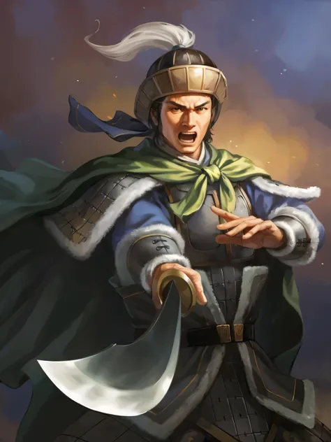 Alaf image of a man in medieval clothing holding a knife, Inspired by Fan Kuan, Inspired by Hu Zaobin, Inspired by Cao Zhibai, zhao yun, Inspired by Li Kan, Inspired by Li Tang, bian lian, Inspired by Huang Ding, Inspired by Zhu Lian, Guan yu, Inspired by ...