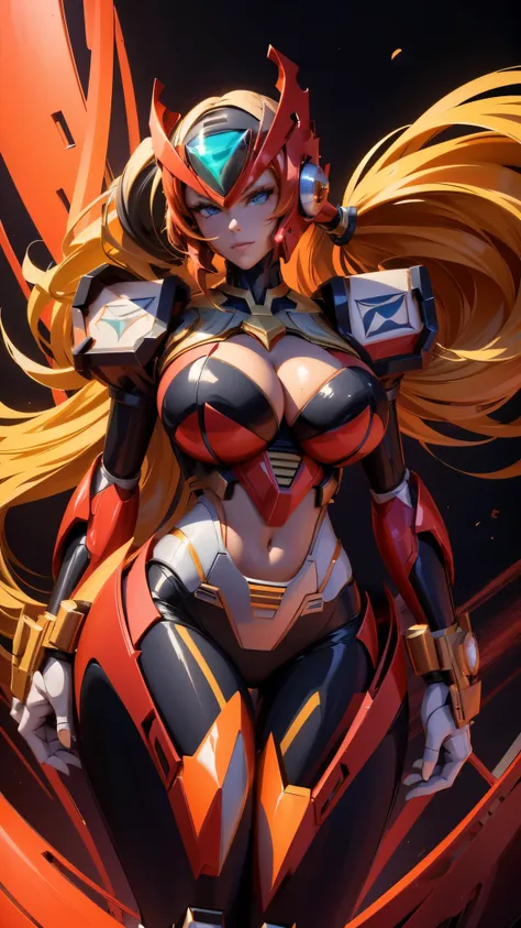 A beautiful woman, 1 girl, (( mecha)), sexy body figure, long legs, large breasts, (cleavage), busty, beautiful face, Vanessa Kirby, milf, age 28, royal, long blonde color hair, pony tail, helmet, fine armor, futuristic armor, sci fi, intricate armor detai...