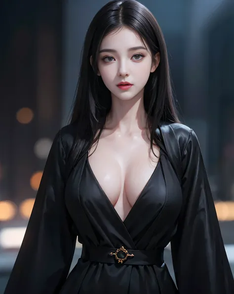 Beautiful girl with realistic black eyes, pale skin, medium length black hair, perfect face, perfect eyes, wearing a coat, very detailed, comprehensive movie, digital painting, 8K, cinematic lighting, highest quality, High resolution, well done!, Post-proc...