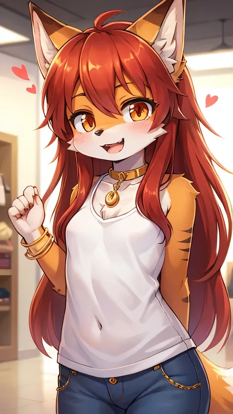 best quality,best resolution,(fluffy anthro furry :1.6),(young :1.6),fox girl,red long hair,wavy hair,small breasts,orange fur,o...