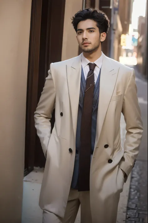 A middle-eastern entrepreneur stands tall amidst the hustle and bustle of a vibrant marketplace, his confidence palpable. Dressed in a sharp suit, he exudes authority and sophistication, commanding attention with every step. The sunlight streams through th...