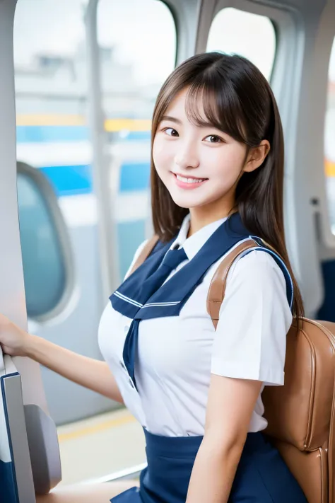 A 22-year-old with a cute, baby-faced idol-like face　Occupation: Flight Attendant　Gentle and cute　smile gently　Medium size bust　She forgot to put on her uniform skirt so her panties were clearly visible　full body figure　Raw photo　genuine　real　High definiti...