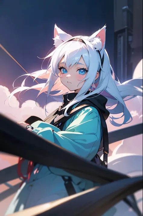 anime girl with white hair and blue eyes wearing a cat ears headband, beautiful anime catgirl, cute anime catgirl, anime catgirl, very beautiful anime cat girl, anime girl with cat ears, anime style. 8k, anime style 4 k, anime cat, anime styled digital art...