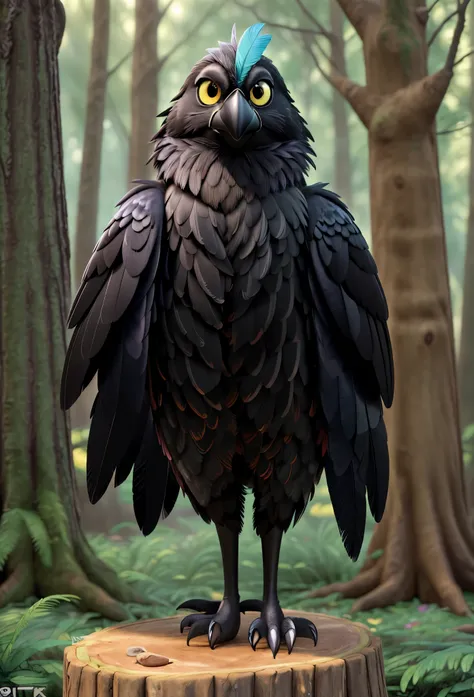 ,Black crow with colorful feathers,shimmering feathers,standing on ancient tree branch,mysterious forest background,(best quality,4k,8k,highres,masterpiece:1.2),ultra-detailed,(realistic,photorealistic,photo-realistic:1.37),vivid colors,sharp focus,studio ...