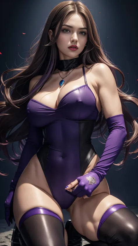 ((masterpiece)), ((best quality)), (ultra-detailed), a pretty woman, 25years old ,solo, beautiful light brown hair, long hair , ((beautiful eyes)), long hair, wavy hair, necklace, standing, (((gigantic natural breasts,))) ((1girl, solo), psylocke), long ha...