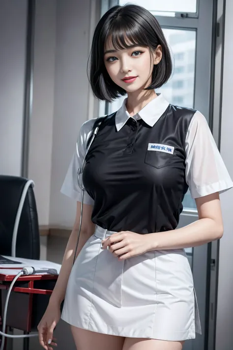 (3 Ultimate Beauty Nurse)、{{{masterpiece}}}， {Oh oh oh, Oh, really：1.2}， best quality， official art， Highly detailed CG Unity 8k wallpaper， The facial details are very rich、delicate lips、delicate eyes、double eyelids、((black bob hair))、(Nurse:1.3)、(charming...