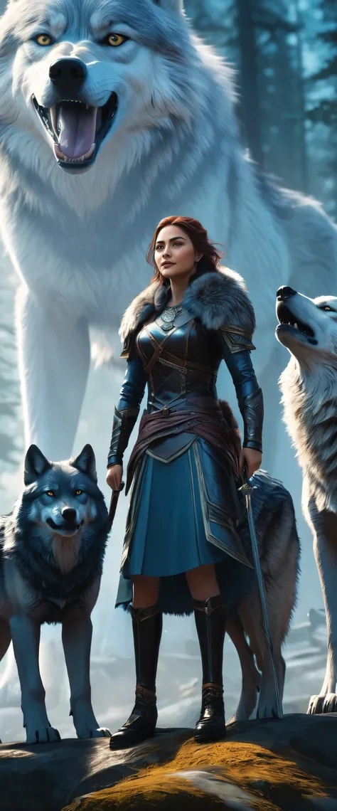 Noble Pack of Wolves Joining the Cause: Visualize Ava and her friends standing tall alongside the noble alpha, Fenrir, and his pack of fierce wolves, their resolve strengthened by the addition of their powerful new allies.