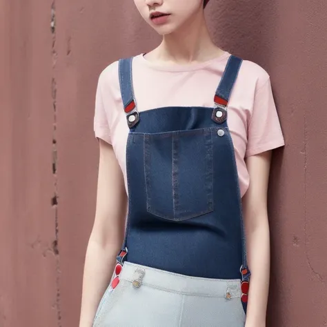 Suspender jeans(masterpiece, best quality:1.2), Very short hair, alone，Pale pink，Light rouge makeup（（（Short hair）））（minor）masterpiece， Outdoor backstreets，Lunar soil，best quality， movie lighting， soft light ,Realistic，facial close-up，Landscape avatar，666， ...