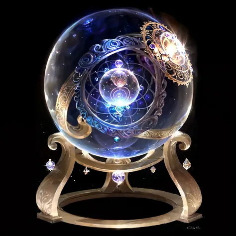 a close up of a crystal ball on a stand with a spiral design, crystal ball, fantasy game spell icon, dream ball, Magic spell icon, Orb of Agamento, fantasy game spell symbol, ball of truth, ball of eternity, Spellcaster, Glass ball, ball of time, [[fantasy...