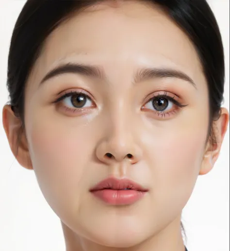 There is a woman with a necklace around her neck posing for a photo, Korean facial features, 年轻cute korean face, south east asian round face, Korean symmetrical face, round face, 小round face, soft round face, cute korean face, Korean popular makeup, Detail...