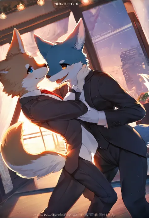 cover page, highres, top quality, best quality, paid reward available, unparalleled masterpiece, perfect artwork, absurdres, High-quality illustrations, super high resolution, detailed background, perfect anatomy(handsome 2boy, kemono, suits, furry anthro,...