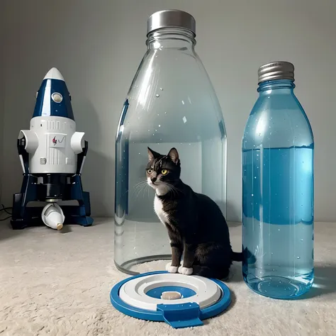 Cat builds space rocket from plastic water bottle