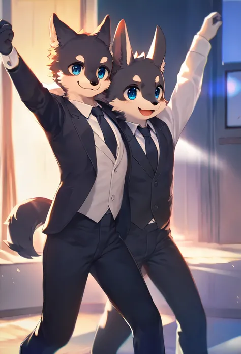 cover page, highres, top quality, best quality, paid reward available, unparalleled masterpiece, perfect artwork, absurdres, High-quality illustrations, super high resolution, detailed background, perfect anatomy(handsome 2boy, kemono, suits, furry anthro,...