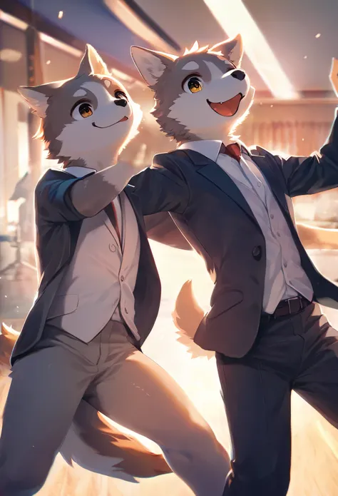 cover page, highres, top quality, best quality, paid reward available, unparalleled masterpiece, perfect artwork, absurdres, High-quality illustrations, super high resolution, detailed background, perfect anatomy(handsome 2boy, kemono, suits, furry anthro,...