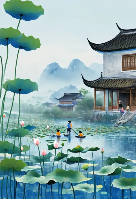 Its the right season for lotus picking in Jiangnan again，Lotus leaves surfaced，Squeezed side by side，Overlapping，Windswept the wind。Underneath the dense lotus leaves，Cheerful fish are constantly playing。Children&#39;s picture books，Colorful，Hand-painted co...