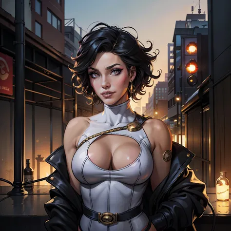(masterpiece:1.2, best quality), (real picture, intricate details), (1lady, solo, curvy upper body, big ) The clothes are gold ar:avant-garde,avant-garde,Experiment with appearance:curlies,Dramatic makeup,Unconventional fashion choice behavior:rebelliousne...