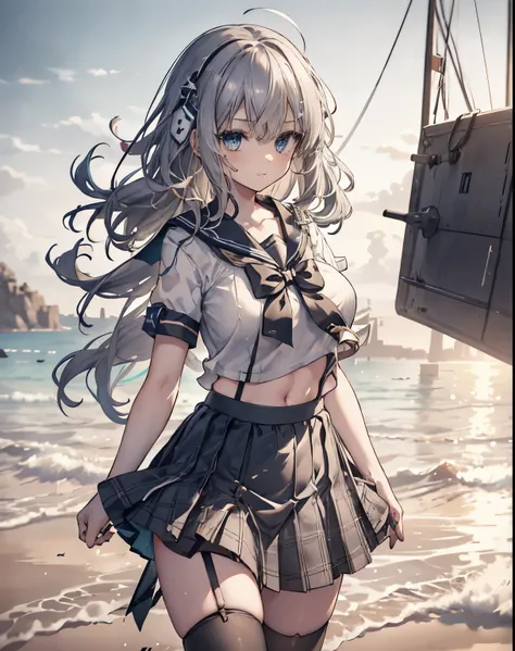 masterpiece, 1girl, sparrow, a silver haired girl, wearing a black sailor clothes, curly long hair, messy hair, slim body, he cl...