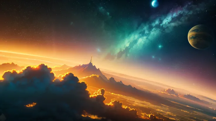 【best masterpiece】 Beautiful sky style scene with stars and planets, space sky. by makoto shinkai, anime art wallpaper 4k, anime art wallpaper 4k, anime art wallpaper 8k, anime wallpaper 4k, anime wallpaper 4k, 4k anime wallpaper, anime sky, awesome wallpa...