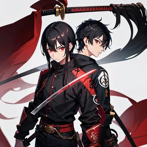 boy, young, Red eyes, black hair, katana