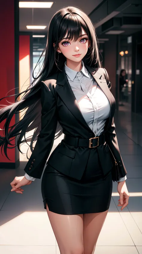 (best quality:1.1), (Masterpiece:1.2), High quality shadow, beautiful details, Beautiful face, Detailed eyes, depth of field, high resolution, best shadow, best light, 1 girl, see the audience, black hair, smooth, blunt, long hair, pink eyes, shy, big brea...