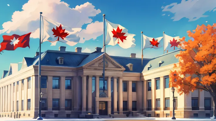 Flag of Canada，Teaching building，beautiful，lifelike，