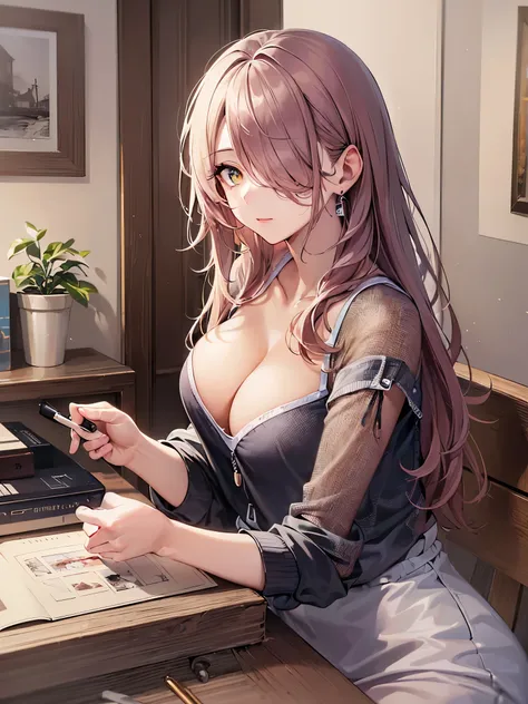 ((highest quality)),(ultra high resolution),(Super detailed),(detailed description),((best CG)),(best work of art),super precision art,Amazing drawing art,(Art with precise details:1.5), (adult women:1.6),(Hidden in one eye:1.7),Intellectual,blouse,Watches...