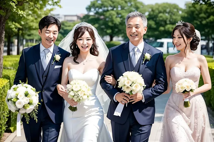 wedding style、Middle-aged couple、happiness、bouquet、Blessings from friends