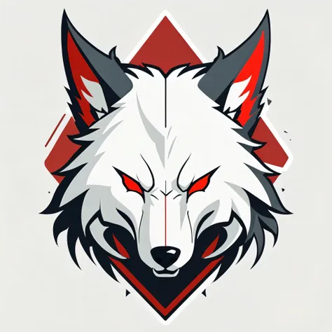 cool anime like wolf logo, red and white as main color,flatcolor,no eyes