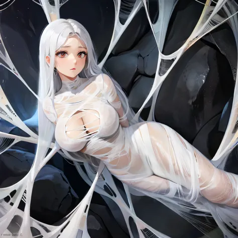 a woman trapped in the spider web, spider web, cocoon, gr3ysh33r,