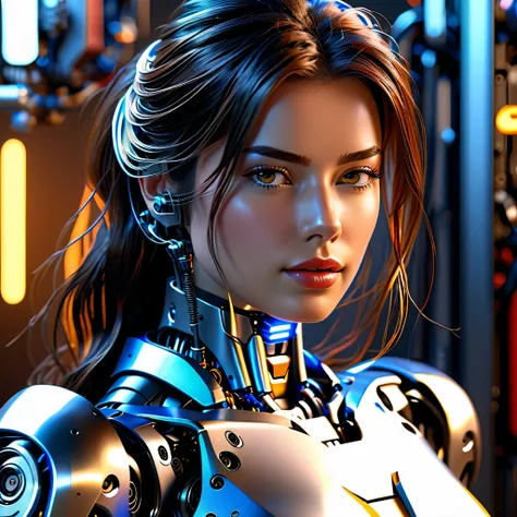 Super fine beautiful woman face, mechanical body: 1.5, online world background: 1.5, 19 years old, 150mm, long hair, beautiful studio soft light, vibrant details, beautiful background, octane rendering, 8k, best quality, masterpiece, Illustrations, A very ...