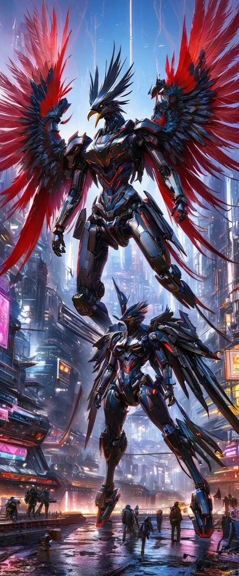 flying metal mechanical crow，futuristic metal crow，mechanical crow，this crow is made entirely of small metal parts，detailed mech...