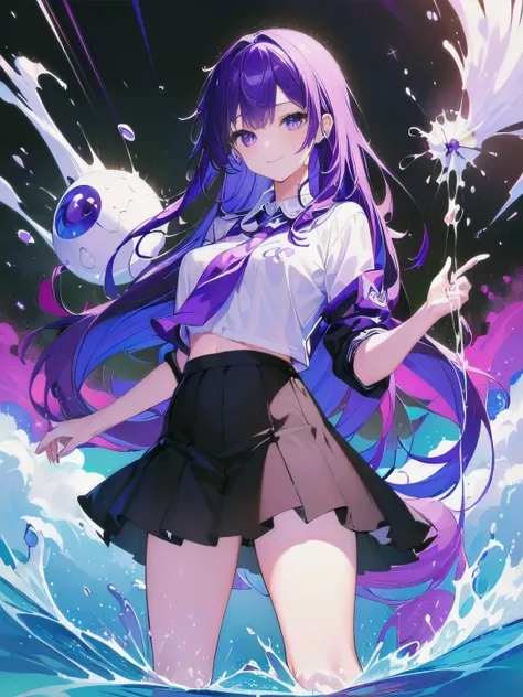 [(GALAXY BACKGROUND:1.5),::5], ((((masterpiece)))), high quality, very_high_resolution, large_filesize, full color, ((girl)), 13 old year, Long BluePurple hair, vivid color, ((BluePurple eye)), civilian clothes white, anime, Below the knee to upper body, s...