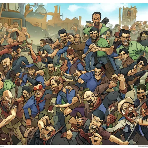 sobrevivientes combatiendo zombies en caricatura