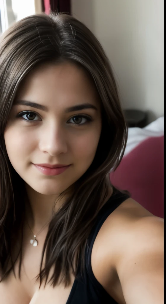 Photo RAW en séquence, une photo d&#39;un adolescent de 16 ans, ((selfie du haut du corps, heureux)), mordre le doigt, Detailed face, seins parfait nue, Detailed and slightly blurred backgrounds, Natural lights, hdr, photo realistic, photo professionnelle,...