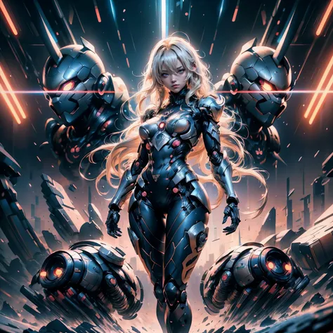 quantum entanglement、dynamic double exposure、anime, anime girl, art, digital, figure, mechanical armor、digital art, digital pain...