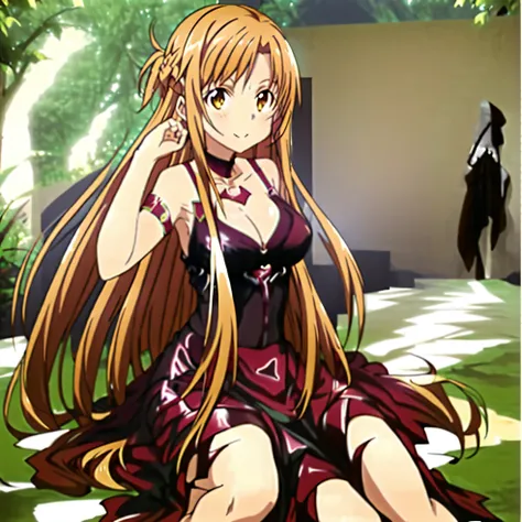 (masterpiece), full body, (( Asuna yuuki )) best quality, expressive eyes, perfect face, ((( huge Breasts ))), ((black dress)), (latex), a woman in a dress ,asuna yuuki, asuna from sao, anime goddess, photo of asuna from sao, sao style anime, holo, cute an...