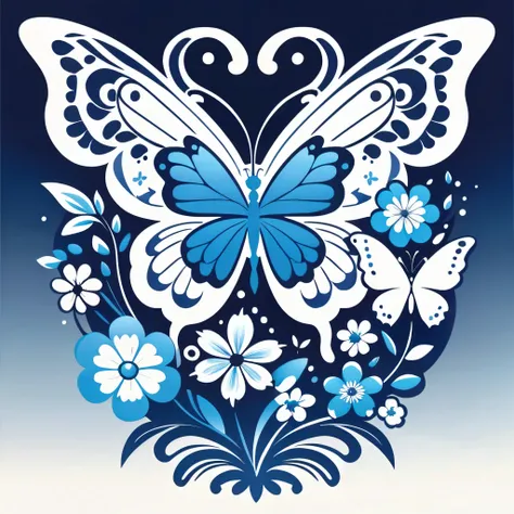 fantasy flower and butterfly logo,blue and white as main color,flatcolor,no eyes