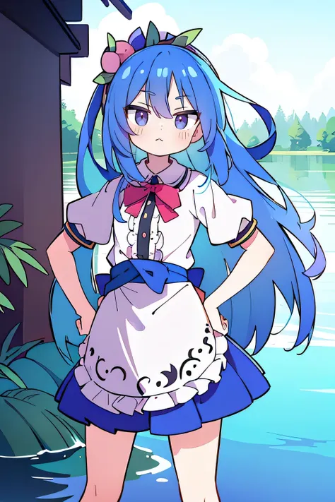 (masterpiece),best quality, expressive eyes, perfect face, 1girl,
 Put your hands on your waist,fair, Gorgeous,Japanese cartoons,girl,lola,Hina Angel, blue hair, blue haired, floating clothes,Grab your waist, Grab your waist, hands on hips , hands on hips,...