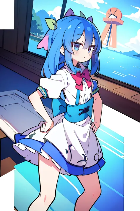 (masterpiece),best quality, expressive eyes, perfect face, 1girl,
 Put your hands on your waist,fair, Gorgeous,Japanese cartoons,girl,lola,Hina Angel, blue hair, blue haired, floating clothes,Grab your waist, Grab your waist, hands on hips , hands on hips,...